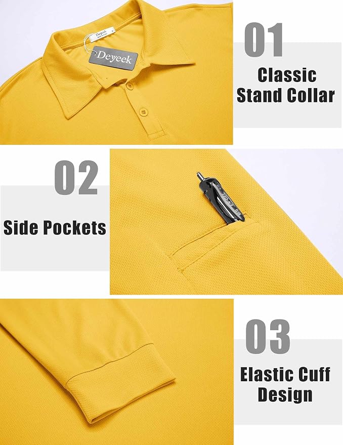 Deyeek Men's Polo Shirts Long Sleeve Golf Polo Shirts - Image 3
