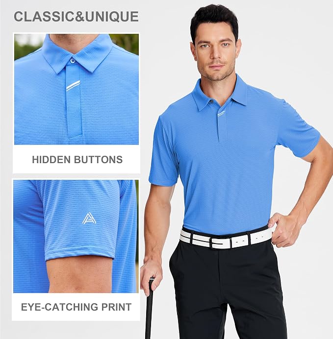 Esabel.C Jacquard Golf Shirts for Men Moisture Wicking Short Sleeve Performance - Image 2