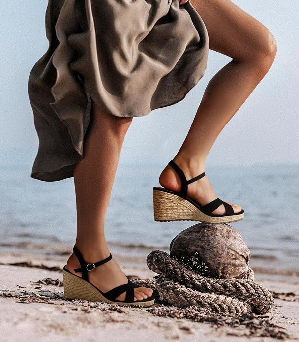 Ankis Wedge Sandals for Women, Espadrille Womens Wedge Sandals Comfortable Open - Image 3