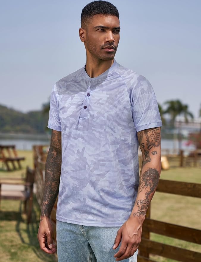 TAPULCO Mens Collarless Golf Shirts Short Sleeve Dry Fit Stretch Casual - Image 3