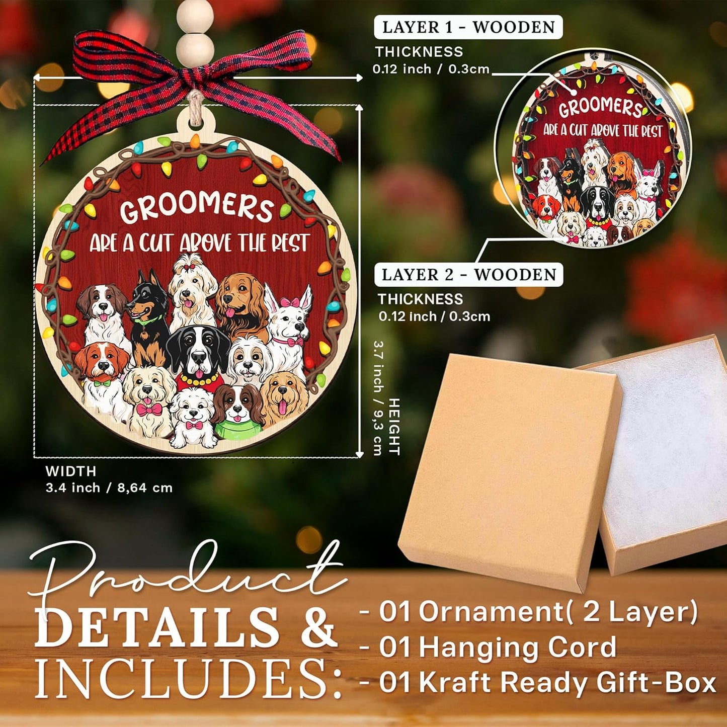 HEXMOZ Dog Groomer Gifts for Women - Thank You, Appreciation Gifts for Dog Groomers - Pet Dogs Groomer Christmas Ornament Holiday Decorations, Dogs Gift Ideas - Wood Xmas Ornaments for Christmas Tree