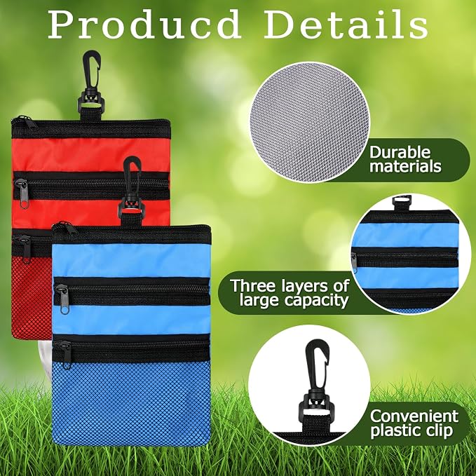 4 Pcs Golf Tee Holder 3 Zippered Golf Pouch Bag - Image 3