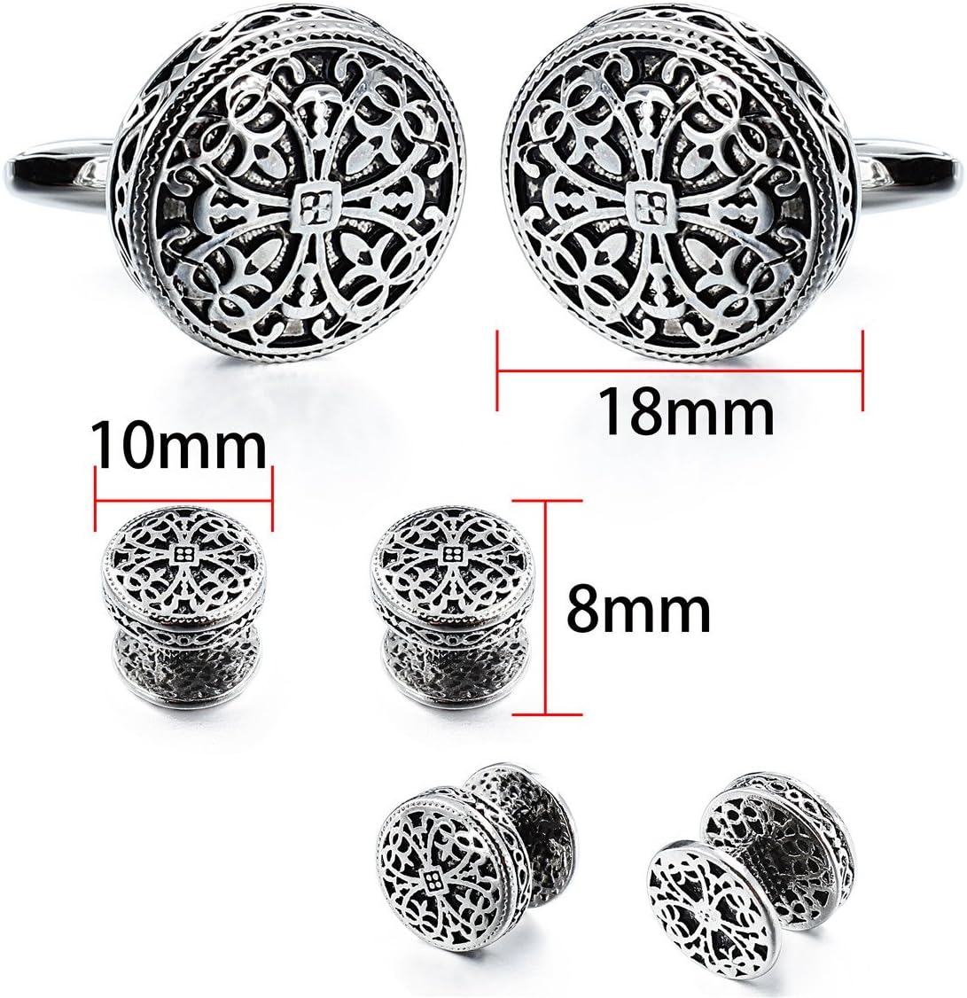 HAWSON Cufflinks and Studs for Men-Fashion Men Vintage Enamel Carbon Fiber Tuxedo Shirt Cufflinks and Studs Set for Regular Wedding Business Accessories