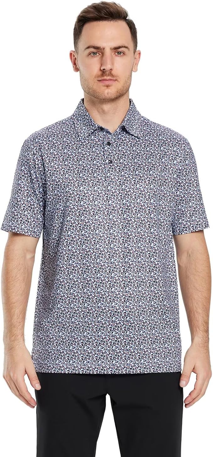 Golf Shirts for Men Dry Fit Short Sleeve Print Performance Moisture Wicking - Image 2