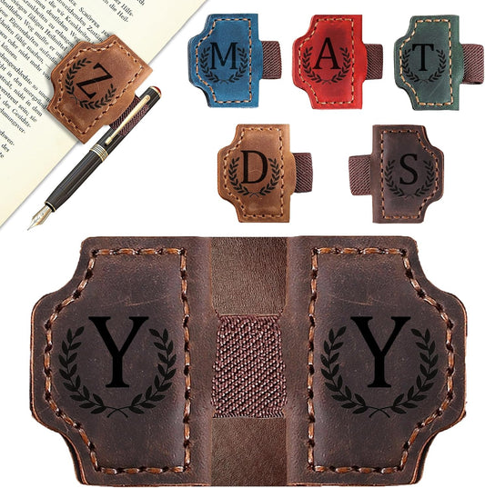 Bygone Mark Bookmark with Pen Holder, 26 Letters Name Initial Personalized Magnetic Bookmarks, Leather Book Mark for Men Women, Travelers Accessories, Teachers Readers Book Lovers Gifts (Coffee, Y)