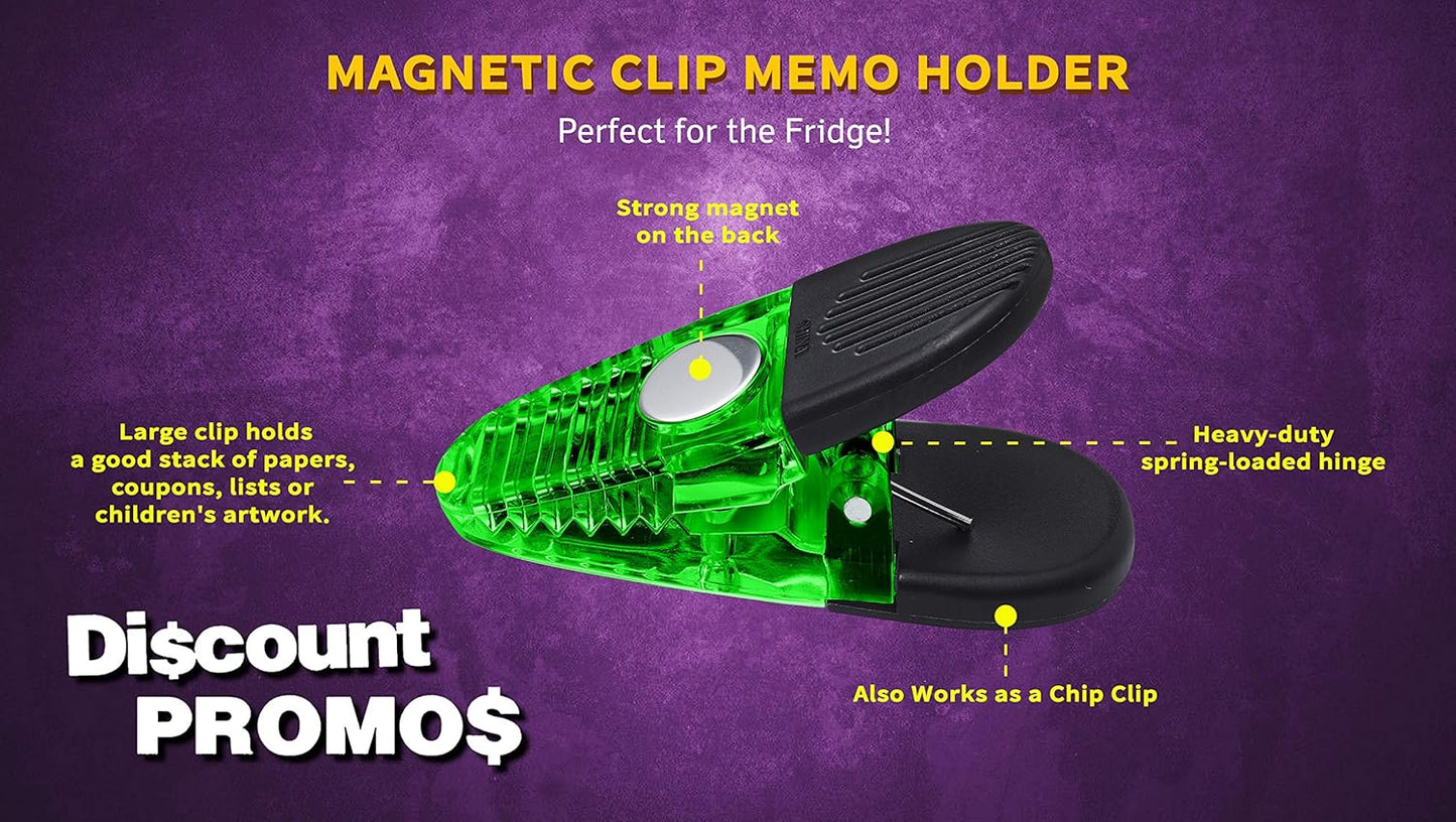 10 Magnetic Memo Holders Set - Large Clip, Plastic - TGreen
