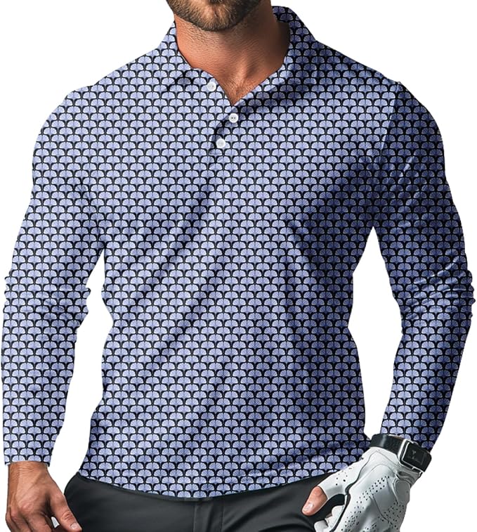 Men's Long Sleeve Golf Shirt Quick Dry 3 Button Work Fishing Outdoor Casual by SQPO