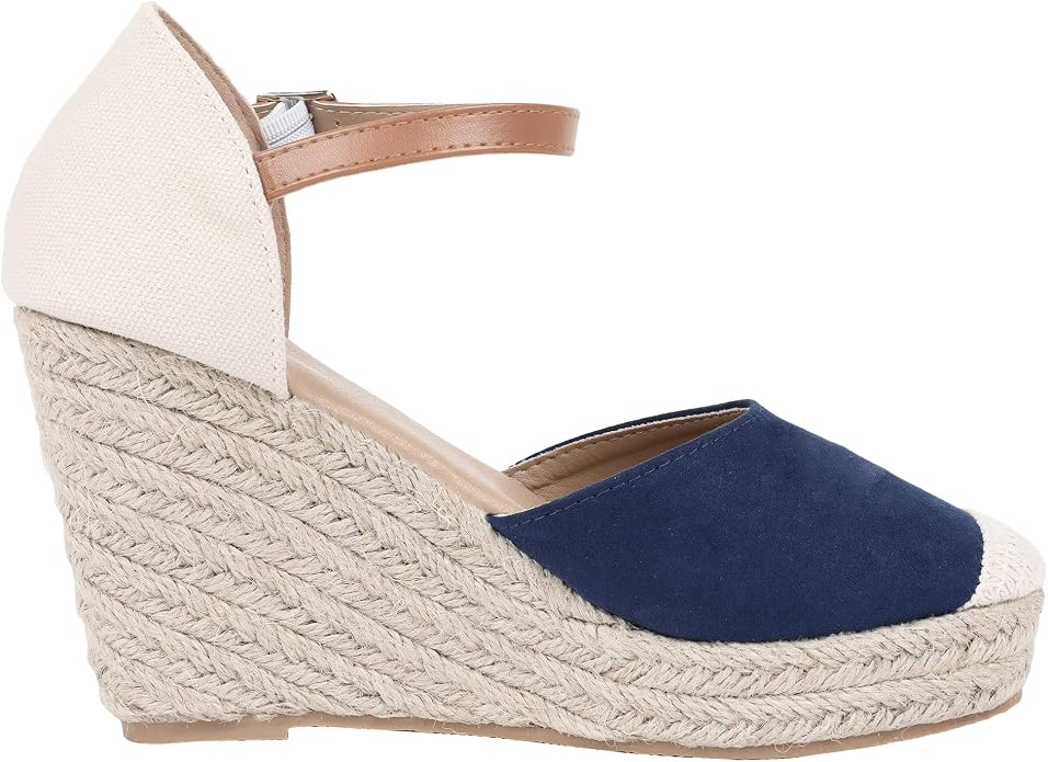 FISACE Womens Summer Espadrille Heel Platform Wedge Sandals Ankle Buckle Strap - Image 6