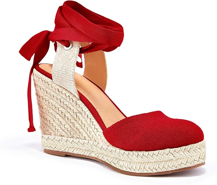 FISACE Womens Summer Espadrille Heel Platform Wedge Sandals Ankle Buckle Strap - Image 3