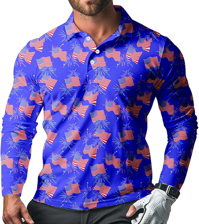 Men's Long Sleeve Golf Shirt Quick Dry 3 Button Work Fishing Outdoor Casual by SQPO