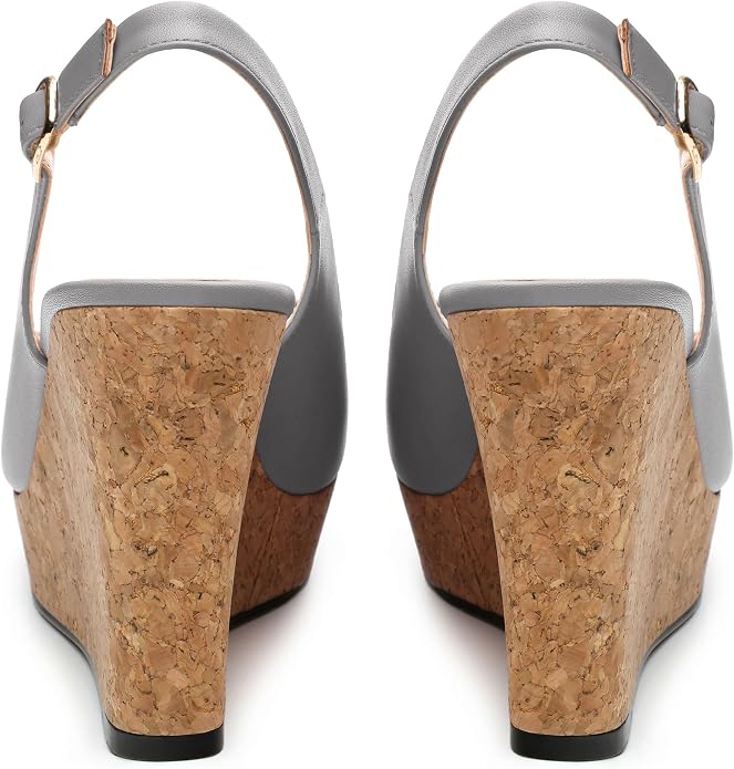 Womens Peep Toe Wedge Heels Matte Fashion Cork Slingback Pumps Platform Wedge - Image 4