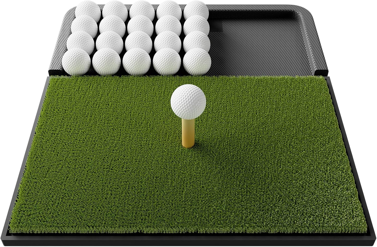 Integrated Golf Mat with Ball Tray, Small Thickening Golf Mats Practice Outdoor & Indoor, Artificial Grass with Anti-Slip Rubber Bottom Mat for Driving, Chipping Swing