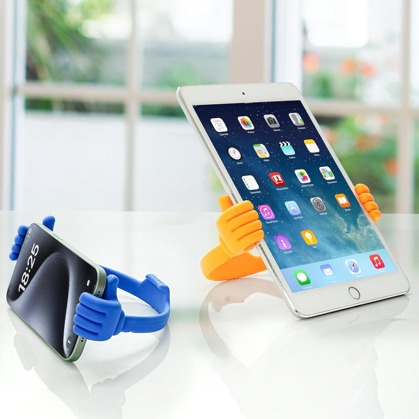Honsky Thumbs-up Cell Phone Stands, Tablet Display Stands, Cellphone Holder, Mobile Smartphone Mount Cradle for Desk Desktop & Universal Multi-Angle Cute, 2 Packs, Yellow, Blue