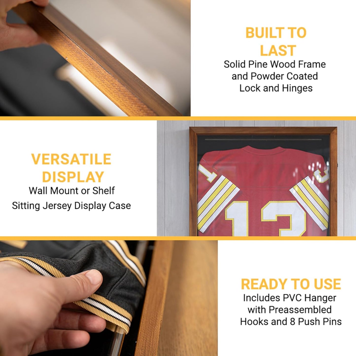 HBCY Creations 24x36 Rustic Brown Jersey Display Case - Solid Wood with Acrylic Window - Anti-Theft Lock with 2 Keys - for All Types of Jerseys