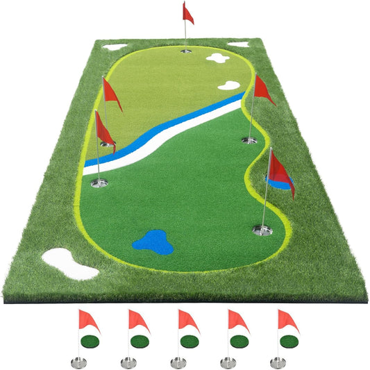 Golf Putting Green Mat - 5FT×12FT Putting Green Indoor, Professional Golf Putting Mat with Realistic Turf, Multi Holes & Flags for Outdoor Golf Practice