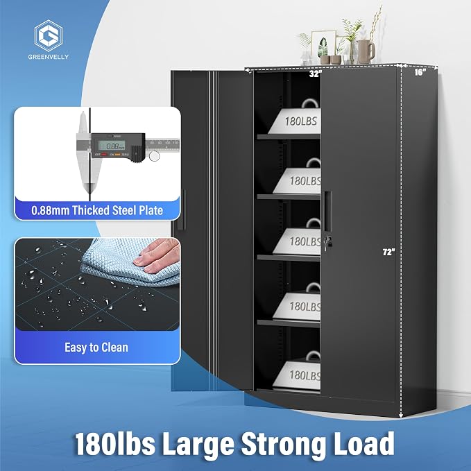 Greenvelly Metal Storage Cabinet, Lockable Garage Storage Cabinets - Image 6