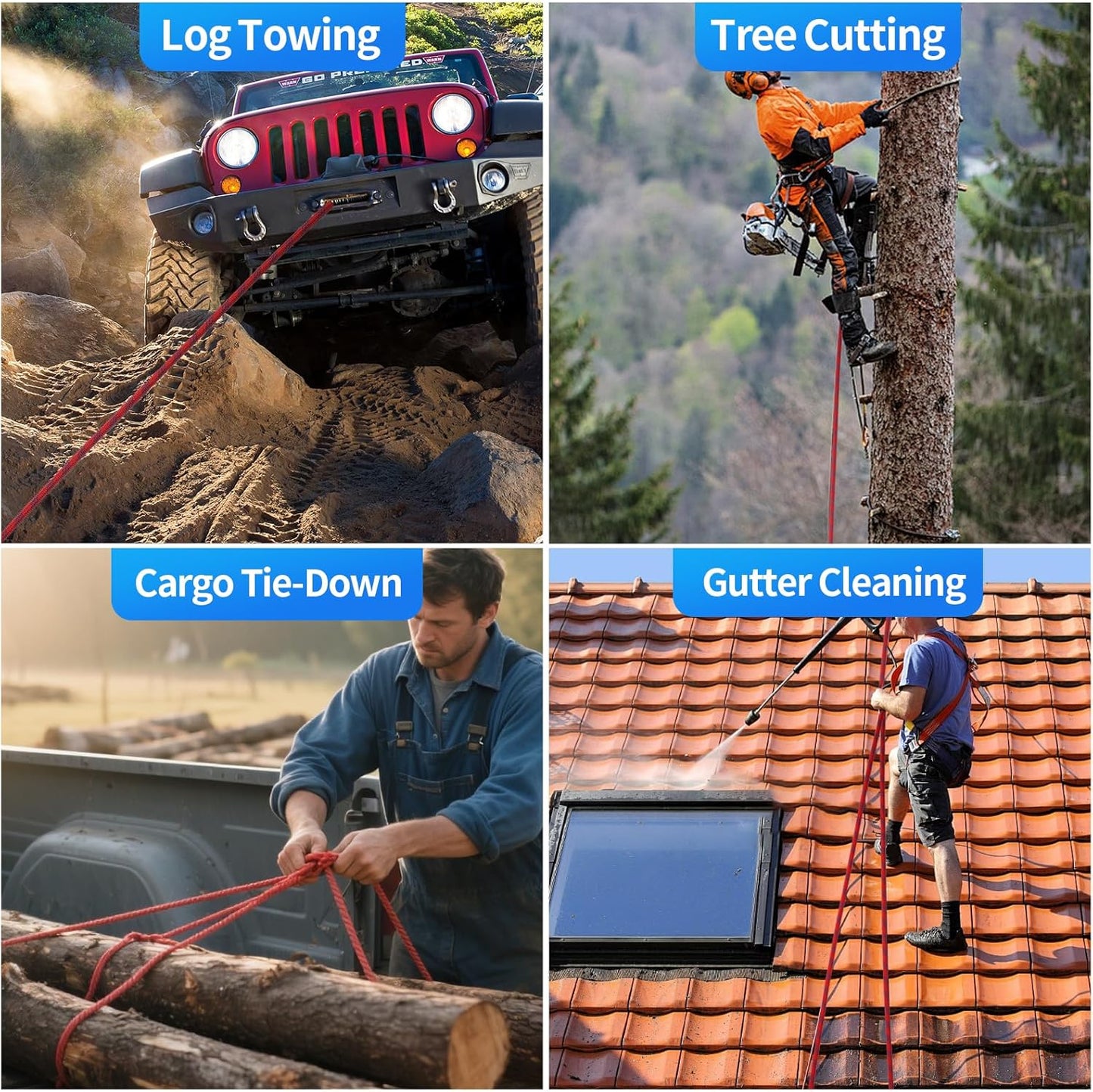 150Ft 1/2 Inch Heavy Duty Climbing Rope - for Tree Swing, Pulling, Outdoor & Gym Use (Red)