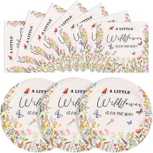 40PCS Wildflower Paper Plates and Napkins Party Supplies, Disposable Floral Party Plates and Napkins Tableware Set for for Spring Summer Baby Shower Birthday Party Decorations Serves 20