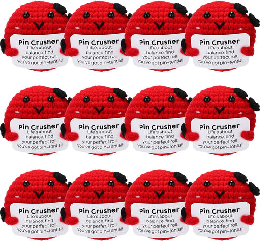 12pcs Funny Bowling Gifts for Team Bulk Positive Bowling Balls with Motivational Cards Handmade Mini Crochet Team Gift for Coach Women Men Coworker Birthday Christmas Party Favors