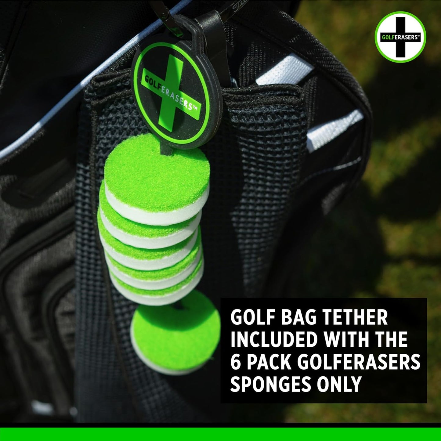 Instant Golf Eraser with Bag Tether, Premium Dual-Sided Sponge for Cleaning Clubs, Shoes & Golf Balls - Golf Club Cleaner, Golf Ball Cleaner, Golf Club Groove Cleaner, 6 Pack