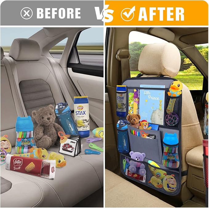 Car Backseat Organizer with 11" Table Holder, 10 Storage Pockets Seat Back - Image 3