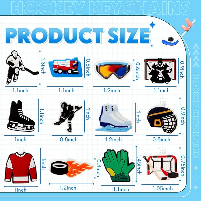 Batiyeer 72 Pack Ice Hockey Keychains Bulk Party Favors Sports Ball Key Chains - Image 2