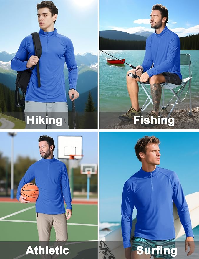 CRYSULLY Men's Long Sleeve 1/4 Zip Shirts Sun Protection Pullover UPF 50+ Rash - Image 2