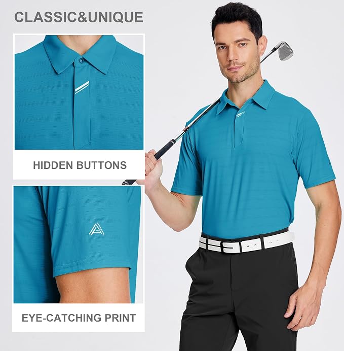Esabel.C Jacquard Golf Shirts for Men Moisture Wicking Short Sleeve Performance - Image 3