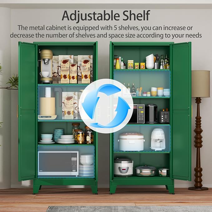 Green Metal Storage Cabinet, Kitchen Pantry Storage Cabinet - Image 5