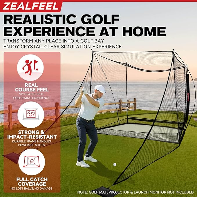 Golf Simulator Cage with Side Barriers&Impact Screen – 10x8 FT Golf Net with - Image 2