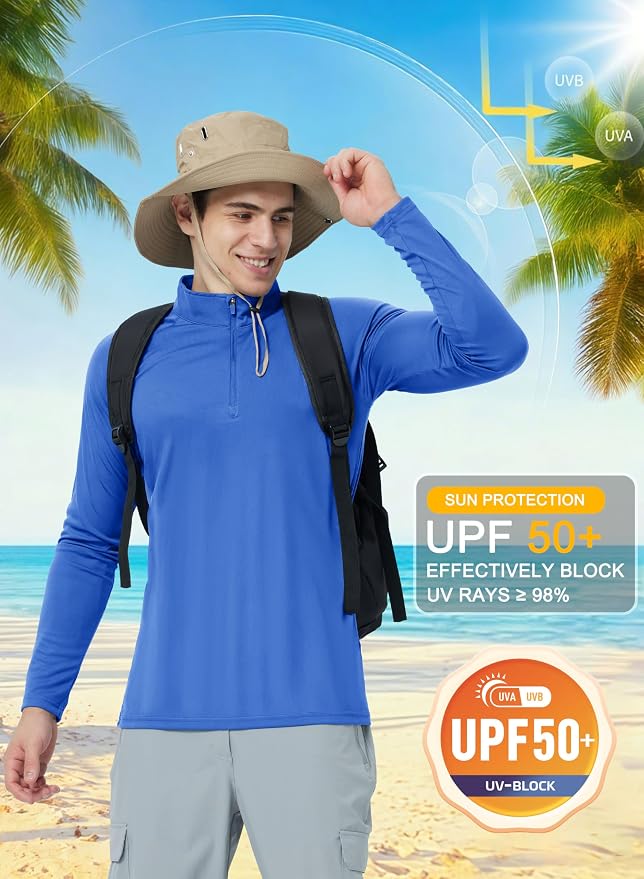 CRYSULLY Men's Long Sleeve 1/4 Zip Shirts Sun Protection Pullover UPF 50+ Rash - Image 3