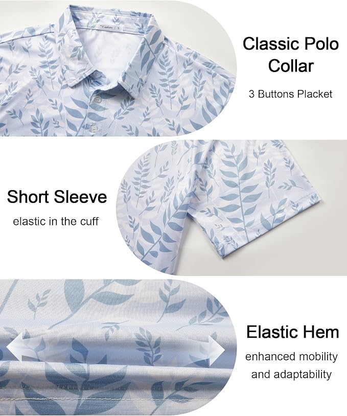 zeetoo Men's Polo Shirts Hawaiian Golf Polos Shirts Short Sleeve Performance - Image 6