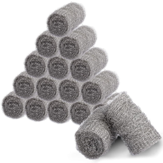 Bulk Steel Wool Roll Kit, Coarse Wire Wool Hardware Cloth Wholesale Packaging, Gap Blocker, Keep Mice Away from Holes/Siding/Pipeline/Vents in Garden, House, 15 Pack × 1.6FT