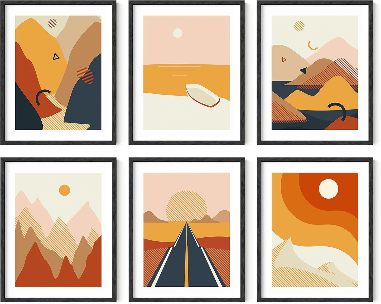 HAUS AND HUES Set of 6 Modern Aesthetic Mountain Wall Art - Abstract Minimalist Landscape Wall Art Posters (11"x14" UNFRAMED)