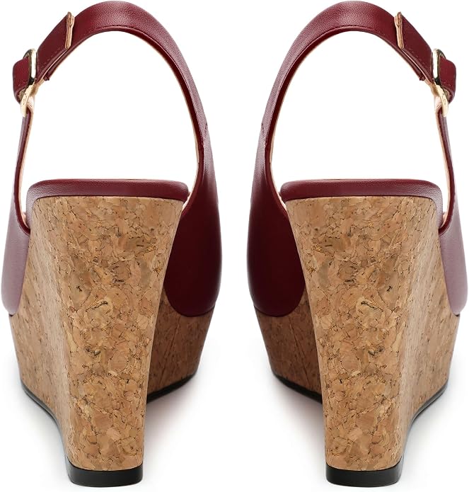 Womens Peep Toe Wedge Heels Matte Fashion Cork Slingback Pumps Platform Wedge - Image 4
