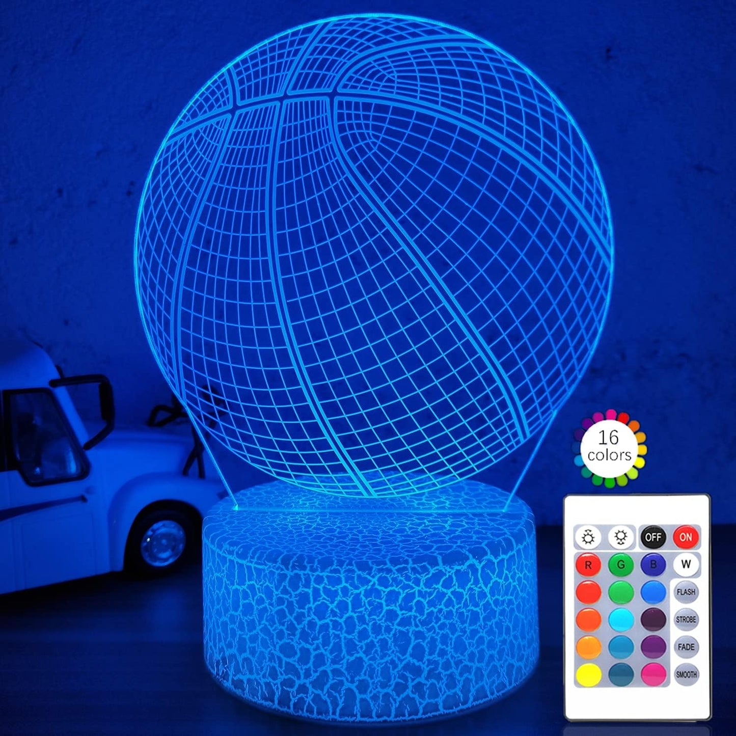 i-CHONY Basketball 3D Illusion Night Light Lamp,16 Colors Dimmable Basketball 3D Led Light,with Remote & Smart Touch,Basket Ball Gifts for Adults Teens Boys Girls Kids Birthday Christmas