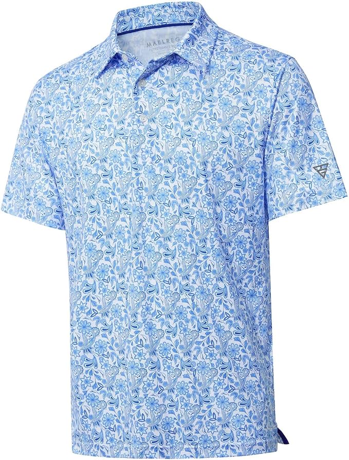 Golf Shirts for Men Dry Fit Short Sleeve Print Performance Moisture Wicking by MAELREG