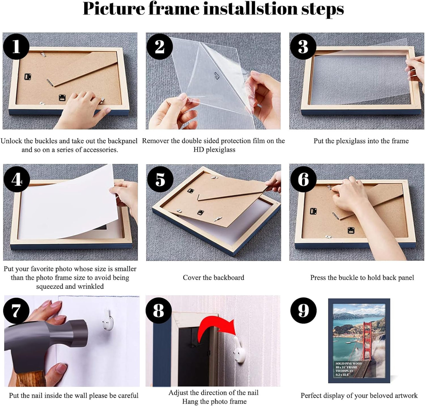 10x14 inch Wood Picture Frames for Wall Hanging,Diamond Painting Frames Rectangle Baby Scan Picture Frame for Family Walls Decoration,Anniversary,Wedding,Christmas,Halloween,Shower,Certificate (Jazz