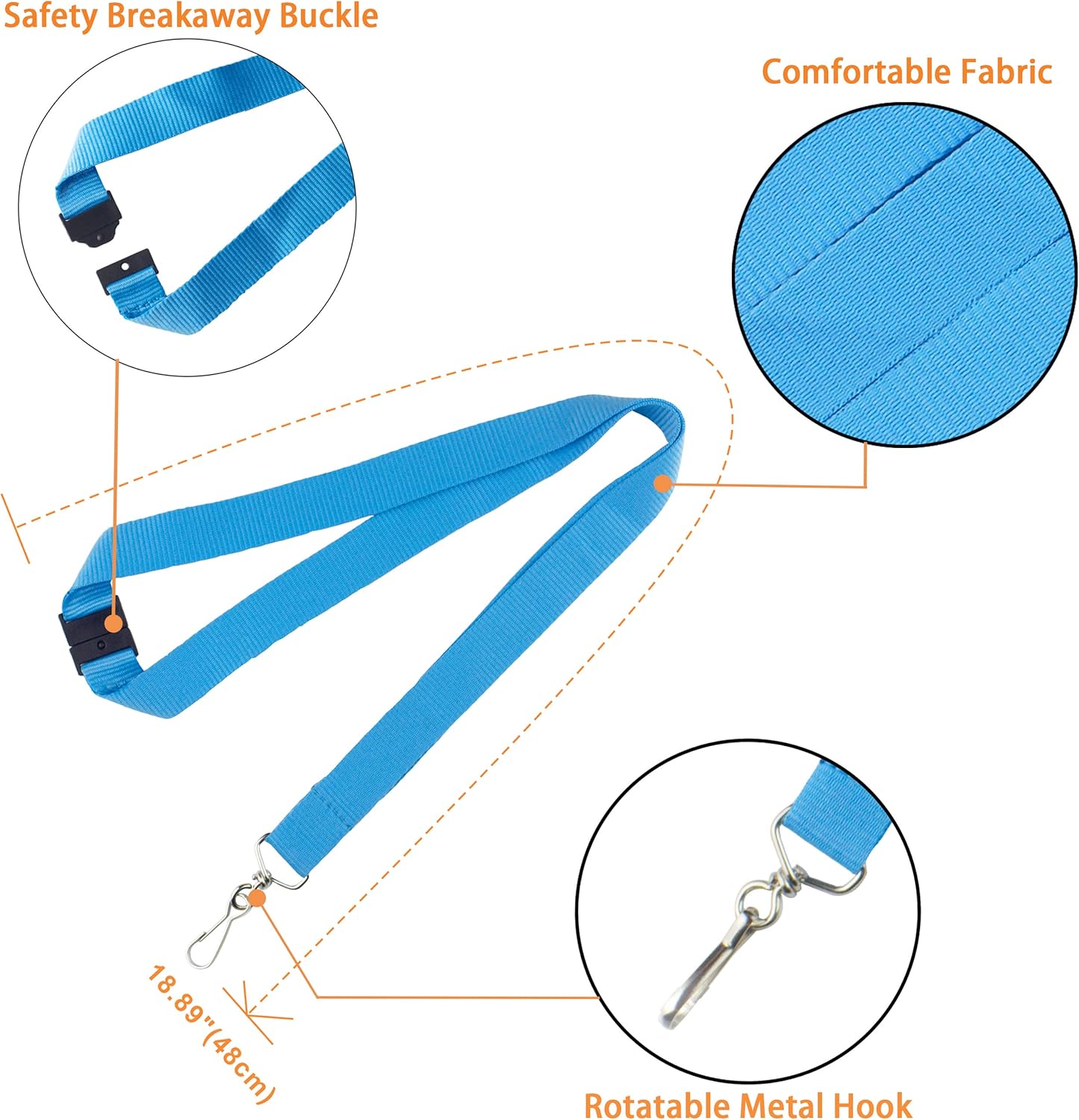 12 Pack Breakaway Lanyards Durable Neck Straps for Schools, Office, Cruise, Orange