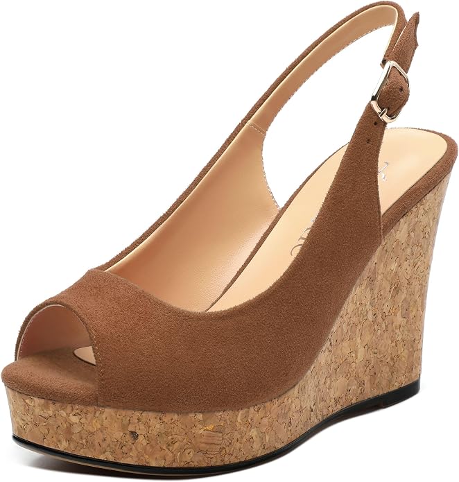 Womens Wedge Platform Sandals Peep Open Toe Slingback Buckle High Heel Dress by zasudxie