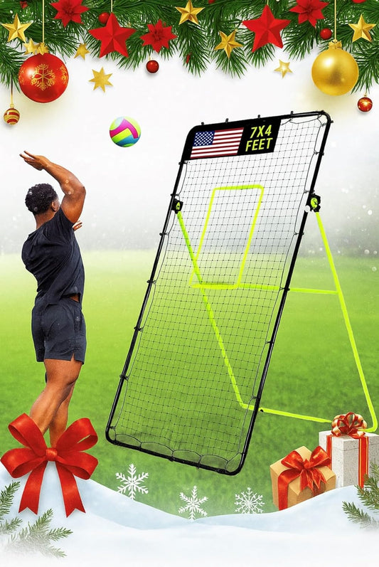 7x4 Ft Volleyball Rebounder Net; 6-Angle Adjustable Volleyball Training Aid and Video for Solo Practice; Durable Equipment for Bumping, Spiking, Lacrosse, Soccer, Tennis