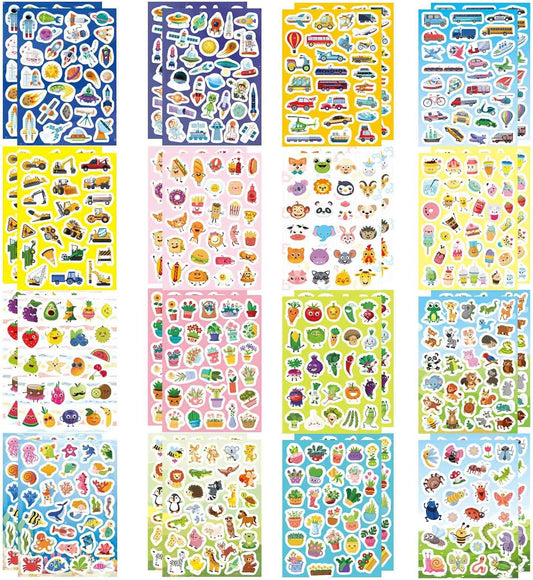 32 Sheets Stickers for Kids, 850 PCS + Cute Stickers Variety Pack for Kids, 16 Different Theme with Sea, Animal, Food, Dessert, Space, Fruit, Flowers, Cars and More