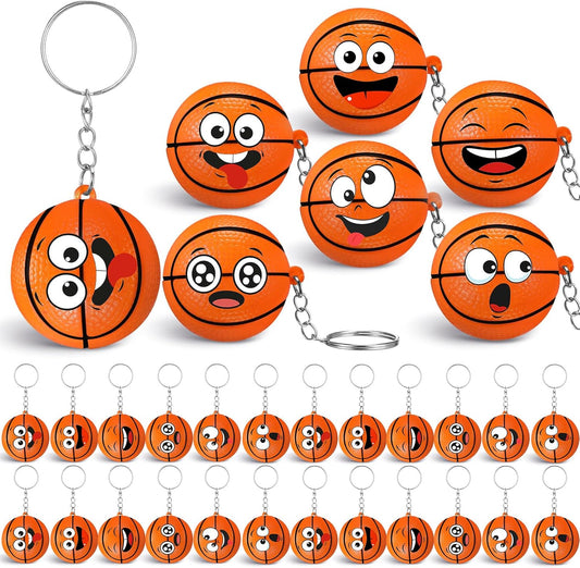 30 Pcs Basketball Party Favors Sports Party Supplies for Boys Girls Funny Mini Face Stress Ball Keychains Cute Relief Balls for Basketball Lovers Team Prizes Anxiety Relief Sport Favors