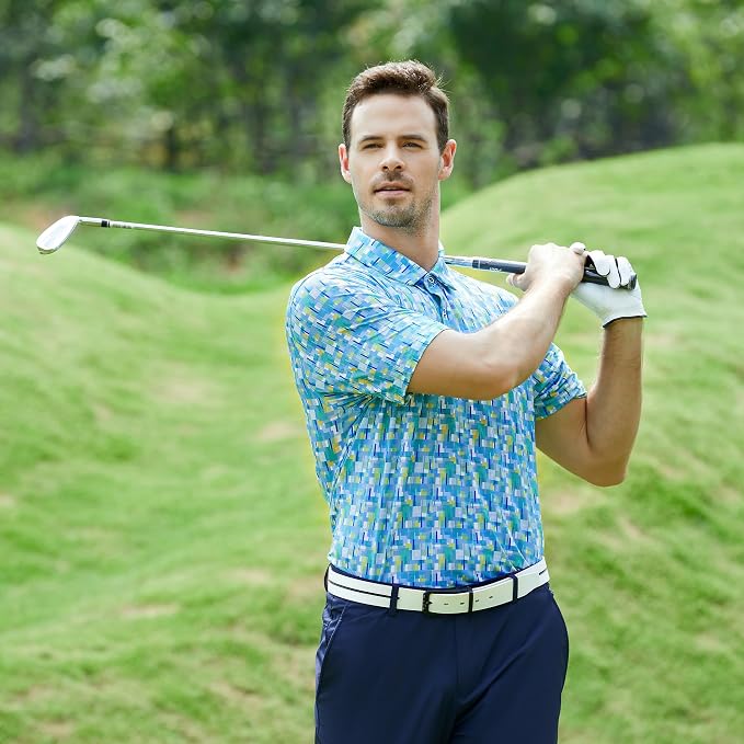 Esabel.C Golf Shirts for Men Dry Fit Performance Short Sleeve Print Moisture - Image 4
