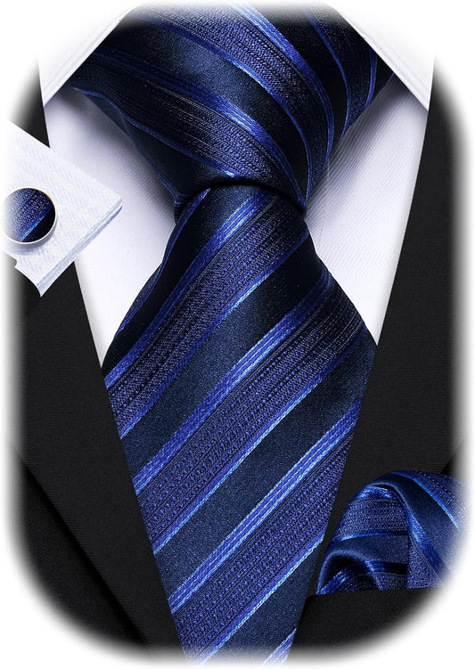 Barry.Wang Designer Classic Ties for Men Set Formal Pocket Square Cufflink Check Plaid