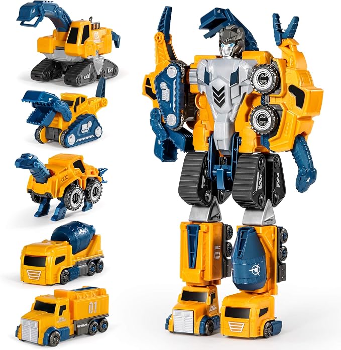 MIEBELY Toddler Robot Construction Vehicles Set – 5Pcs Transforming Robots by MIEBELY