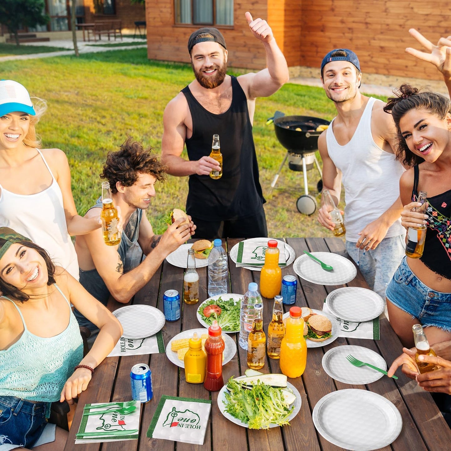 144 Pcs 3D Golf Ball Party Supplies Paper Ball Plates and Napkins Dinnerware Set Tableware Supplies Includes Paper Plates Napkins Forks Serve 24 for Birthday Sports Party decorations