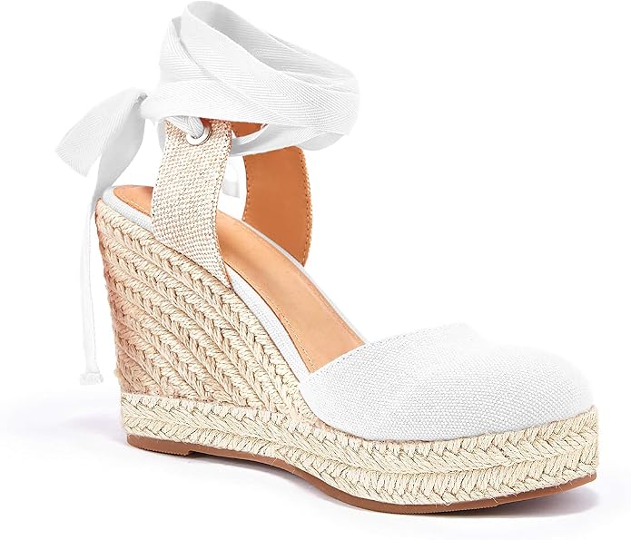 FISACE Womens Summer Espadrille Heel Platform Wedge Sandals Ankle Buckle Strap - Image 2