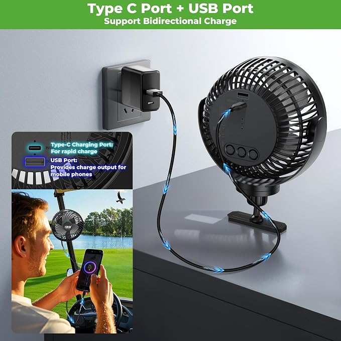 10L0L 2 Pack Magnetic Golf Cart Fans Rechargeable Big Battery Powered Portable - Image 3