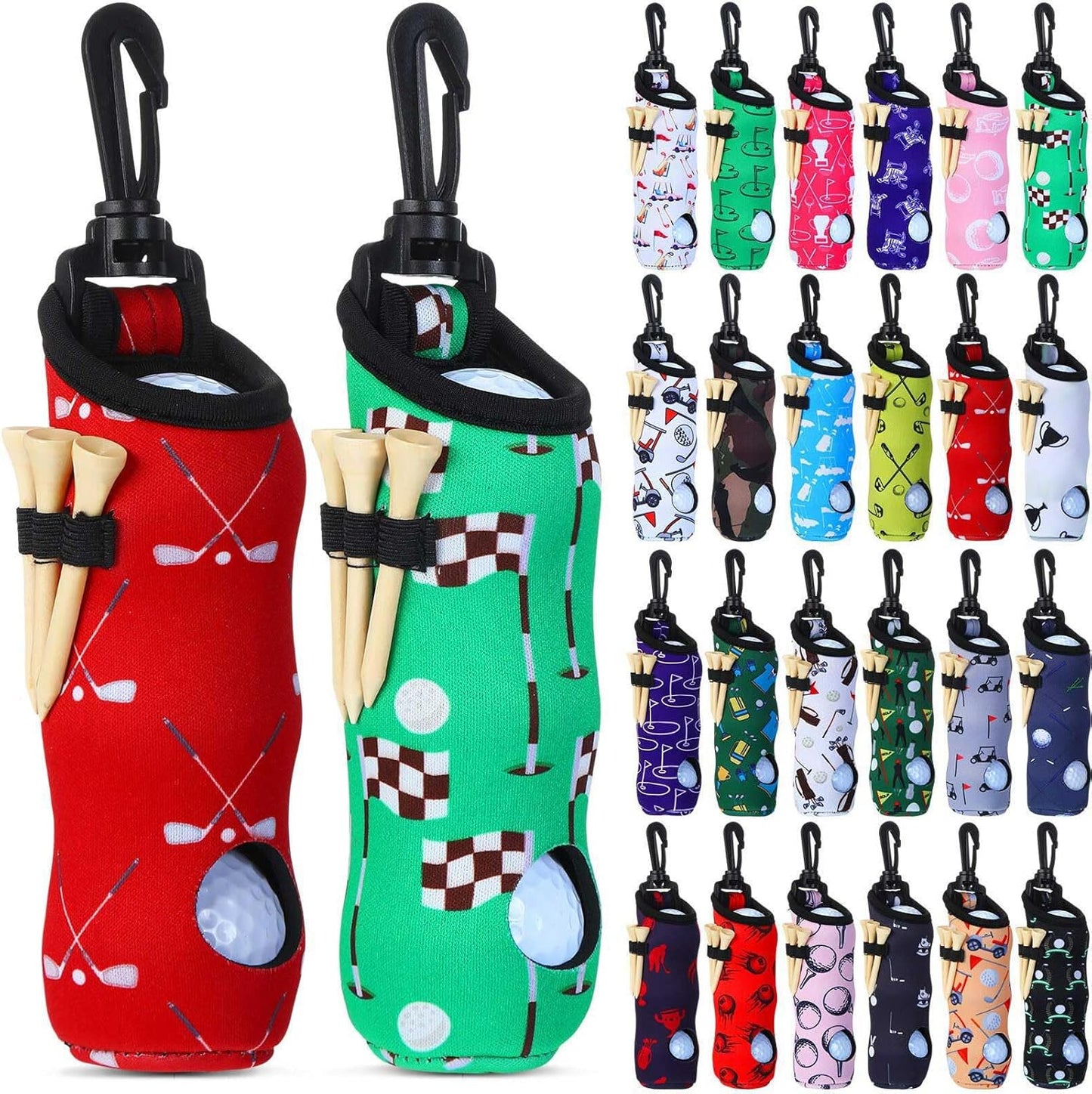 24 Pcs Golf Ball Holder Pouch with Tee Holder Keychain Belt Clip Hook Golf Carry Bag for Women Ladies Man Gifts